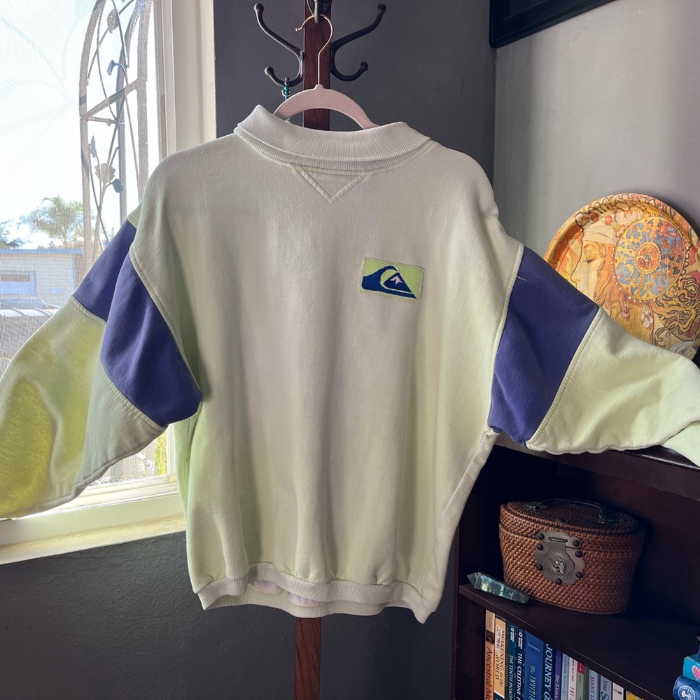 Quiksilver vintage sun faded lime green and blue Sweatshirt crew neck - Picture 2 of 3